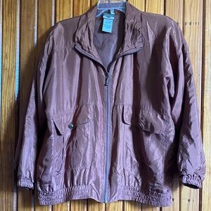 1980s Vintage Brown Silk Windbreaker Women’s M